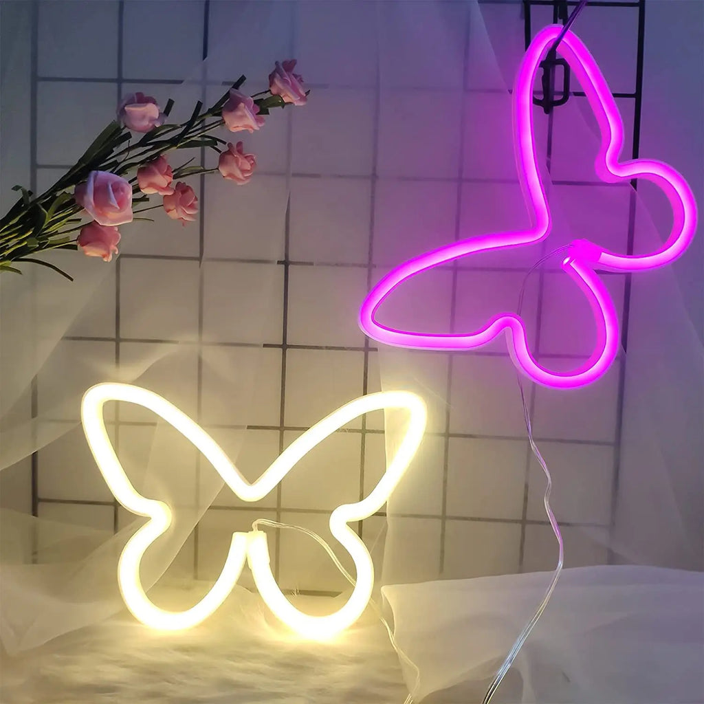 Butterfly Love LED Neon Light , Girl's Room Birthday Christmas Wedding Party Light, Valentine's Day Gift,USB/Battery Powered
