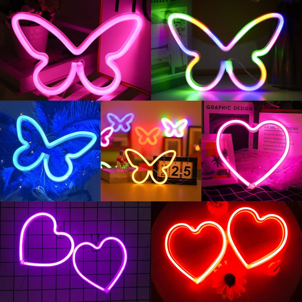 Butterfly Love LED Neon Light , Girl's Room Birthday Christmas Wedding Party Light, Valentine's Day Gift,USB/Battery Powered