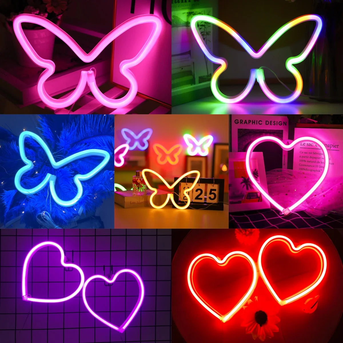 Butterfly Love LED Neon Light , Girl's Room Birthday Christmas Wedding Party Light, Valentine's Day Gift,USB/Battery Powered