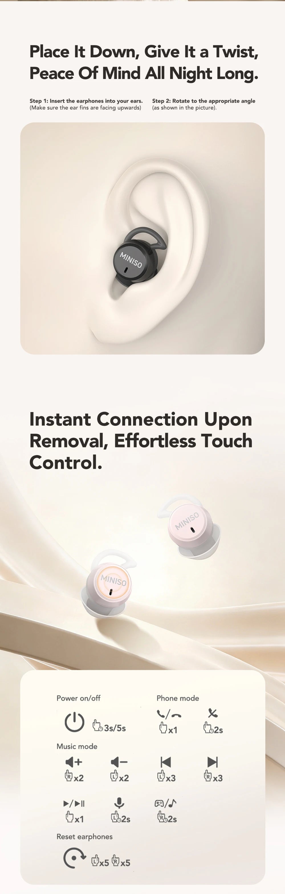 MINISO MS217 TWS Mini Sleep Earbuds Bluetooth 6.0 AI Translator 134 Languages ENC Noise Cancelling Ultra-Light In-Ear Headphones
