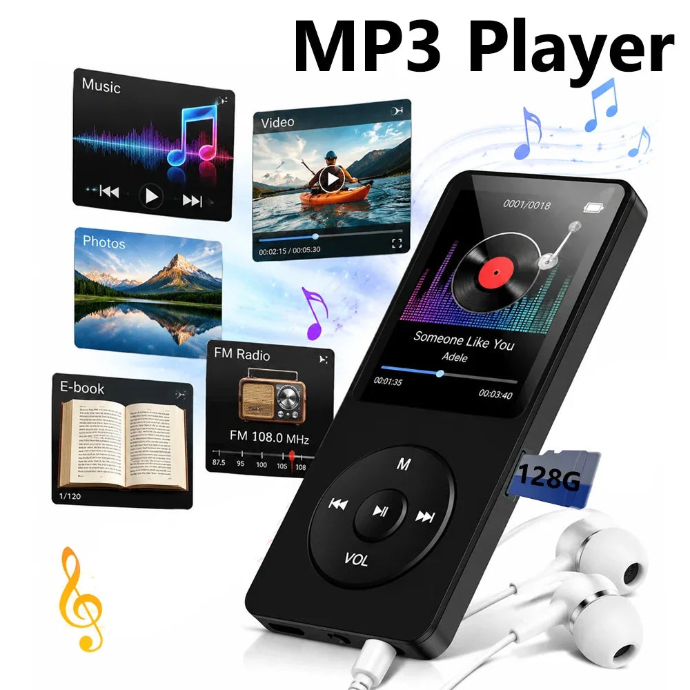Portable MP3 Player Bluetooth Lossless Music Player Walkman 1.8 Inch LCD Display MP4 E-Books Picture FM Recording MP3 Speaker