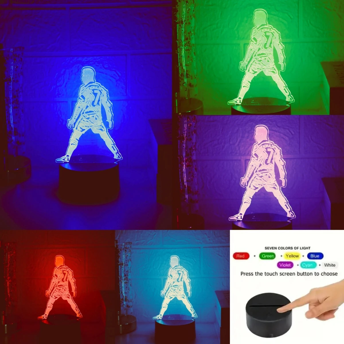 3D Football Player Night Light, 7-Color Cycle Conversion, Fan Favorite Gift, Room Decoration