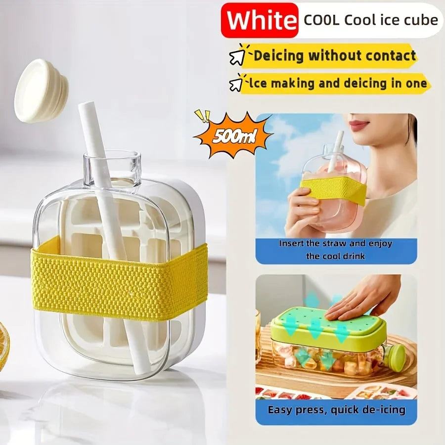 12-Grid 500/800ml Silicone Food-Grade Ice Cube Tray Large Capacity Water Bottle Combo with Lid Flexible Transparent Plastic Mold