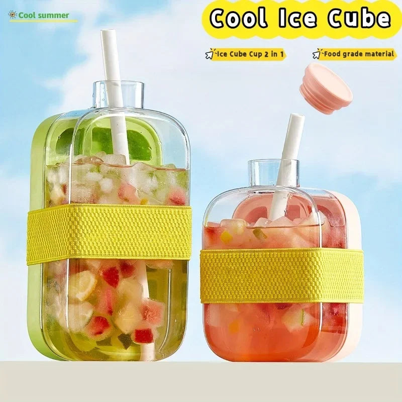 12-Grid 500/800ml Silicone Food-Grade Ice Cube Tray Large Capacity Water Bottle Combo with Lid Flexible Transparent Plastic Mold