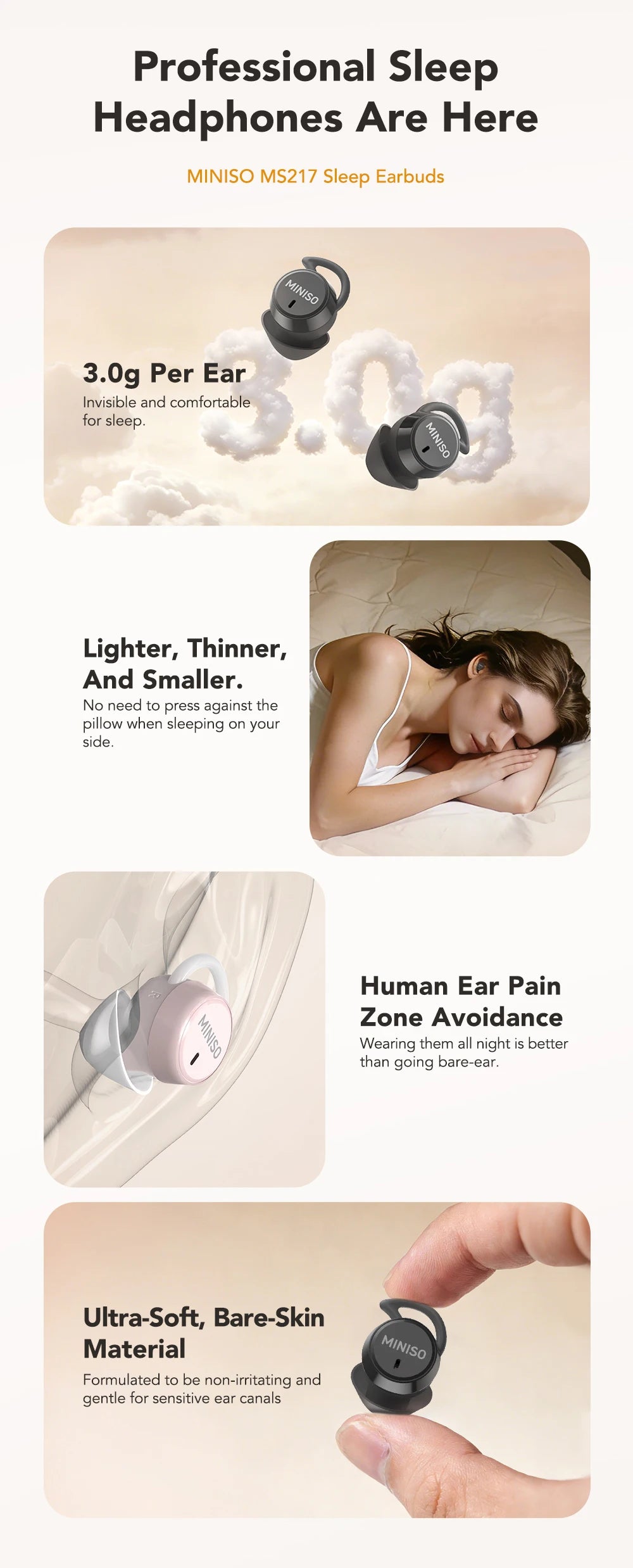 MINISO MS217 TWS Mini Sleep Earbuds Bluetooth 6.0 AI Translator 134 Languages ENC Noise Cancelling Ultra-Light In-Ear Headphones