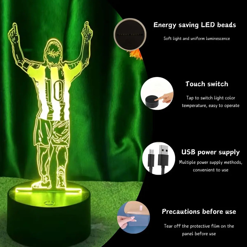 1PC Player No.10 Back 3D Night Light Football USB Touch 3D LED Desk Lamp Creative Birthday Gift