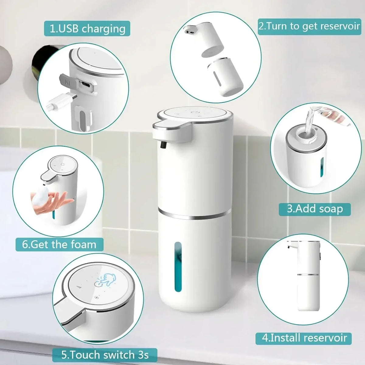 Automatic Soap Dispenser Touchless Foaming Soap Dispenser 380ml USB Rechargeable Electric 4 Level Adjustable For Home