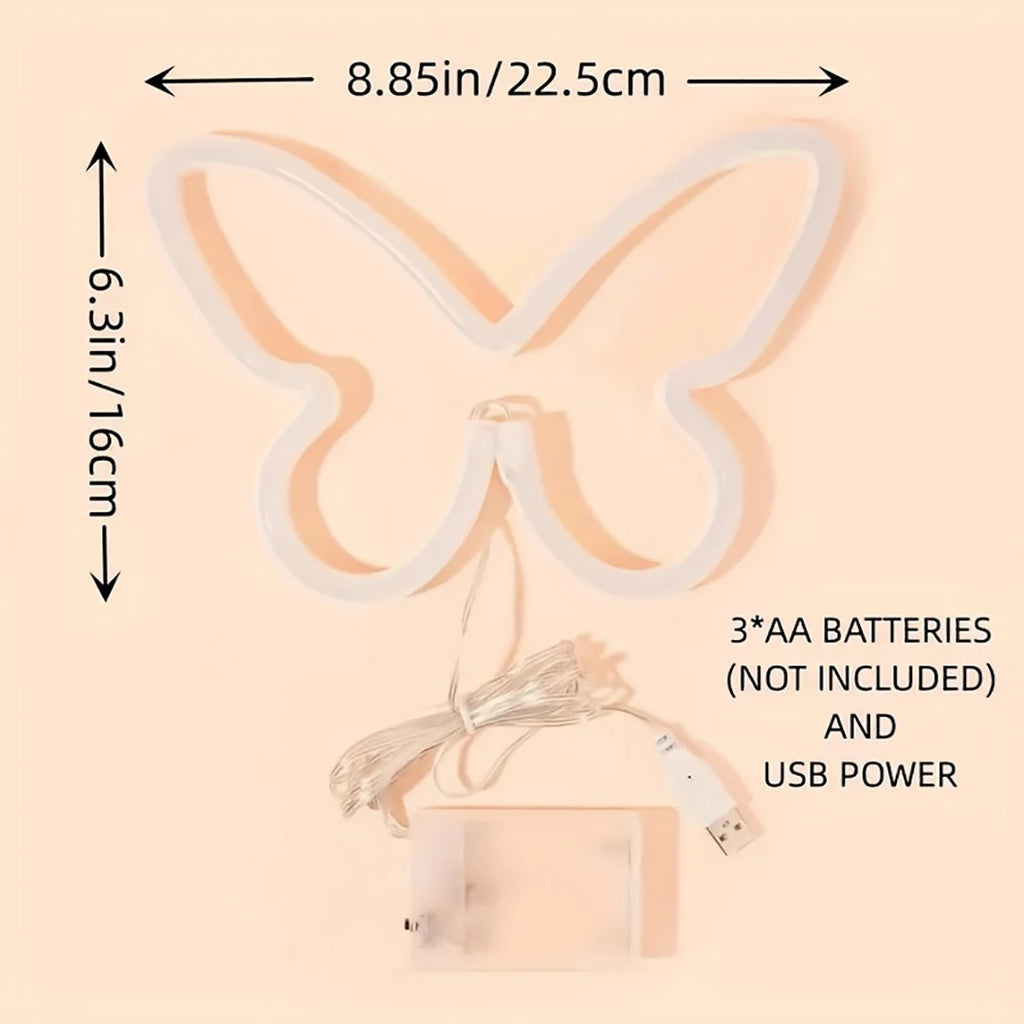 Butterfly Love LED Neon Light , Girl's Room Birthday Christmas Wedding Party Light, Valentine's Day Gift,USB/Battery Powered