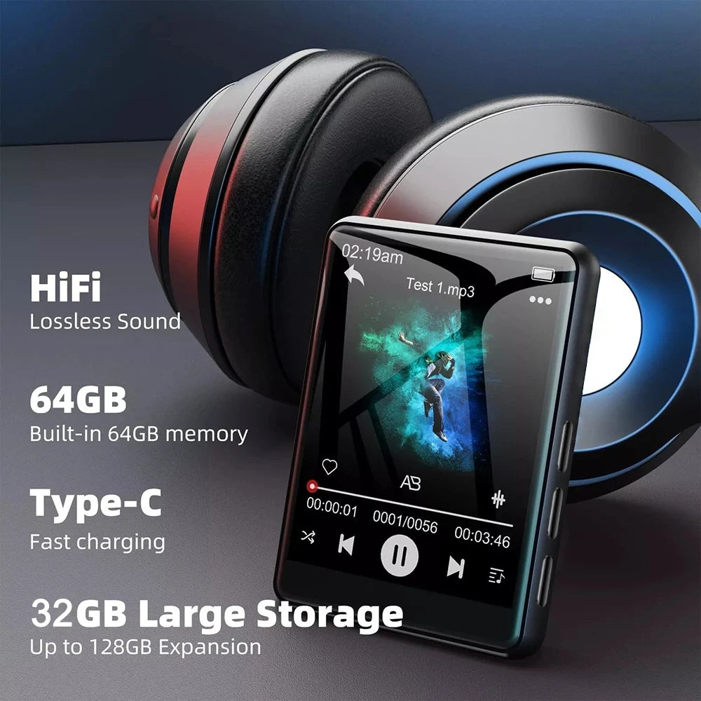 2.4 Inch Touch Screen MP3 Player with Bluetooth 5.4 HiFi Sound Built-in Speaker E-book Reader Music Walkman for Sports And Travel