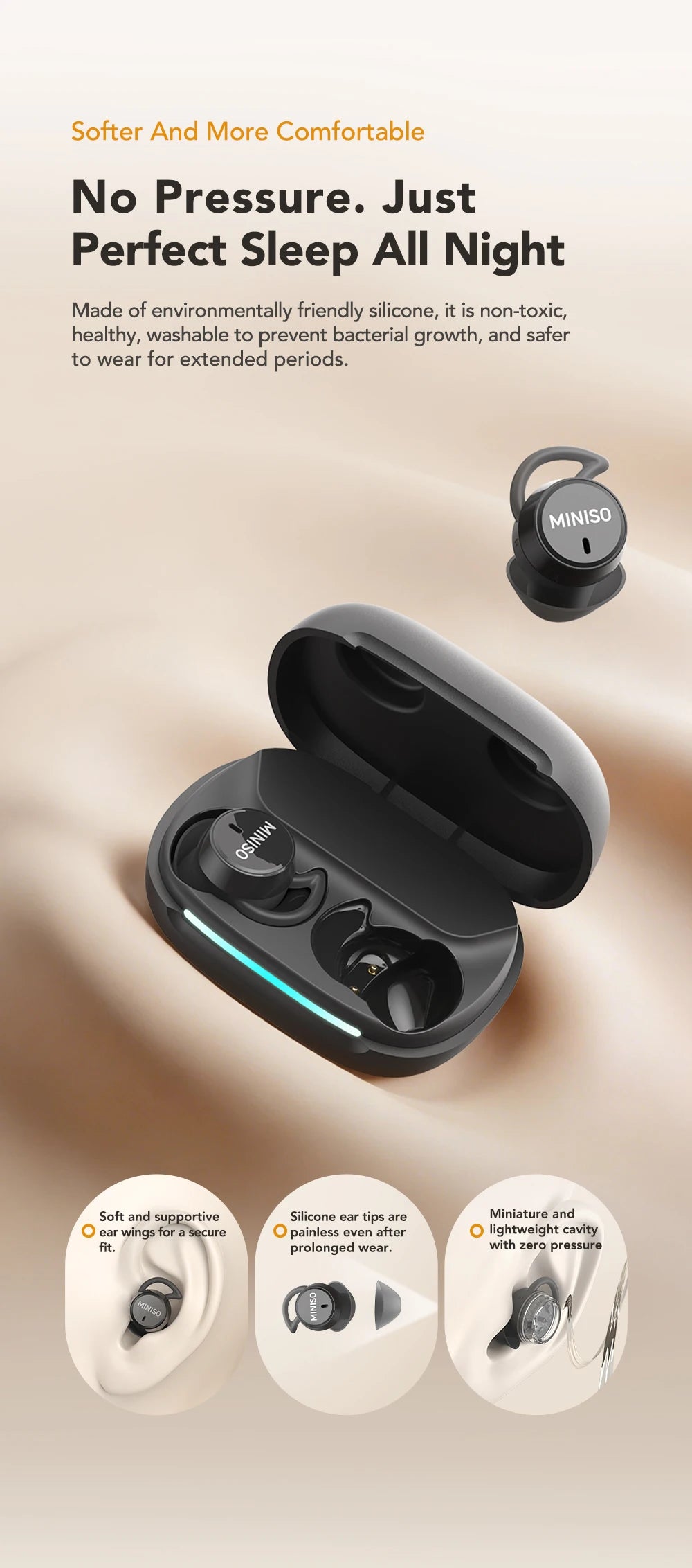MINISO MS217 TWS Mini Sleep Earbuds Bluetooth 6.0 AI Translator 134 Languages ENC Noise Cancelling Ultra-Light In-Ear Headphones