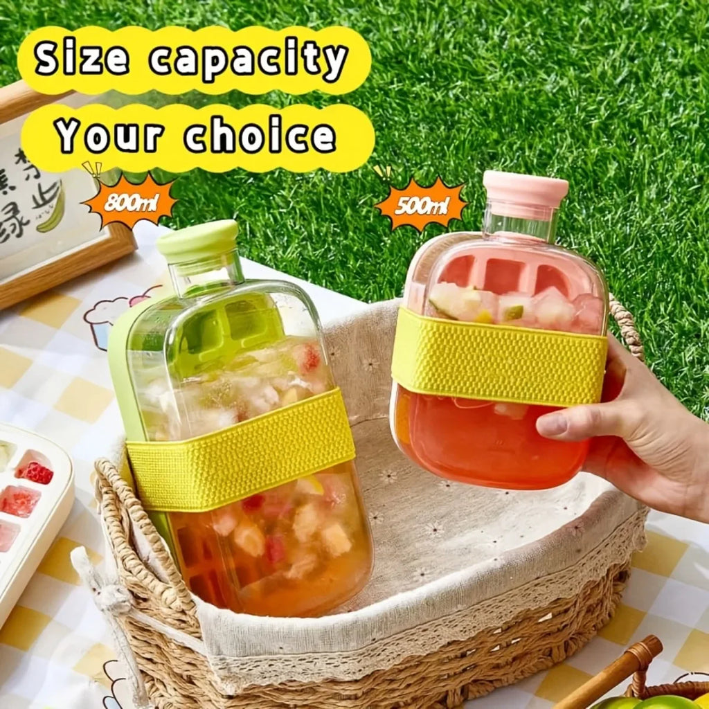 12-Grid 500/800ml Silicone Food-Grade Ice Cube Tray Large Capacity Water Bottle Combo with Lid Flexible Transparent Plastic Mold