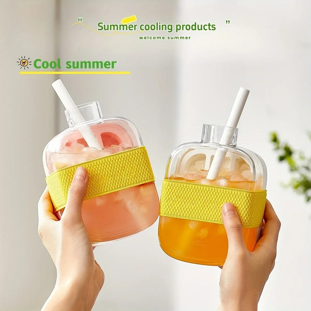 12-Grid 500/800ml Silicone Food-Grade Ice Cube Tray Large Capacity Water Bottle Combo with Lid Flexible Transparent Plastic Mold