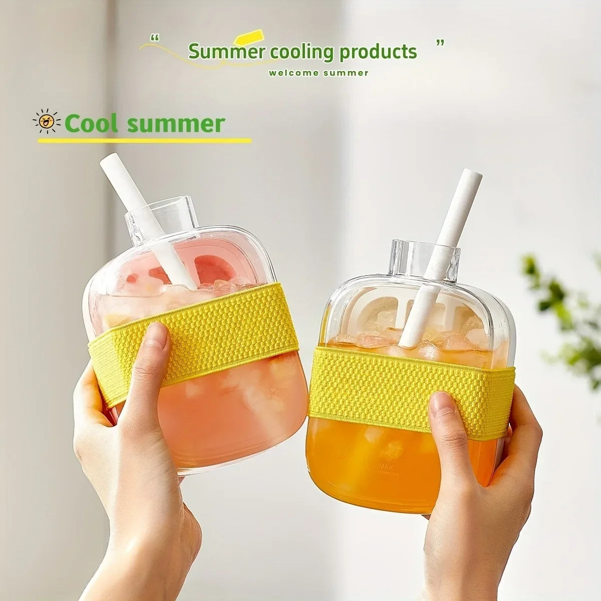 12-Grid 500/800ml Silicone Food-Grade Ice Cube Tray Large Capacity Water Bottle Combo with Lid Flexible Transparent Plastic Mold