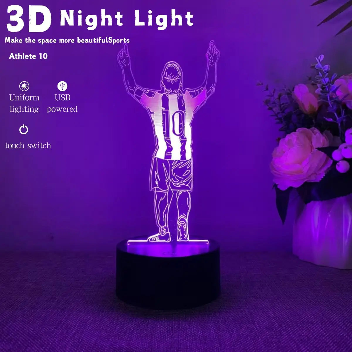 1PC Player No.10 Back 3D Night Light Football USB Touch 3D LED Desk Lamp Creative Birthday Gift