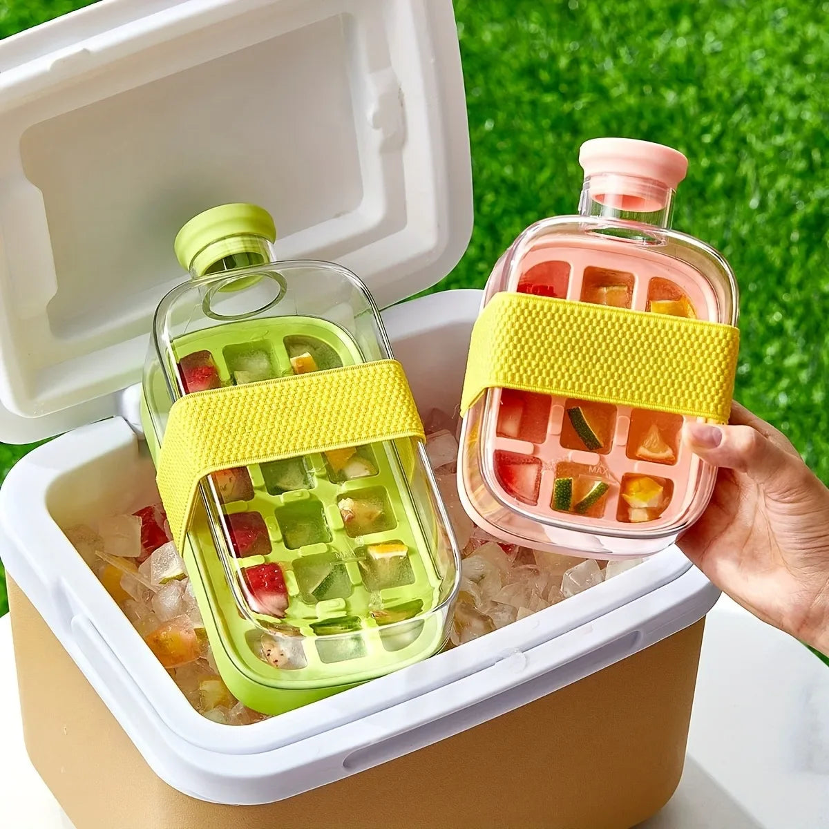 12-Grid 500/800ml Silicone Food-Grade Ice Cube Tray Large Capacity Water Bottle Combo with Lid Flexible Transparent Plastic Mold