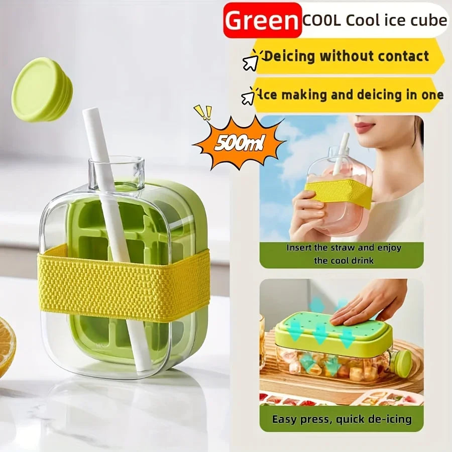 12-Grid 500/800ml Silicone Food-Grade Ice Cube Tray Large Capacity Water Bottle Combo with Lid Flexible Transparent Plastic Mold