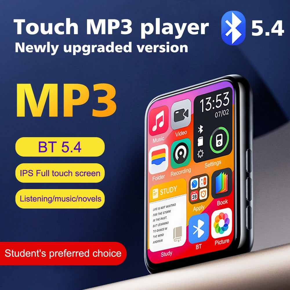 2.4 Inch Touch Screen MP3 Player with Bluetooth 5.4 HiFi Sound Built-in Speaker E-book Reader Music Walkman for Sports And Travel