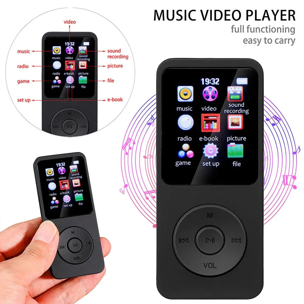 Portable MP3 Player Bluetooth Lossless Music Player Walkman 1.8 Inch LCD Display MP4 E-Books Picture FM Recording MP3 Speaker